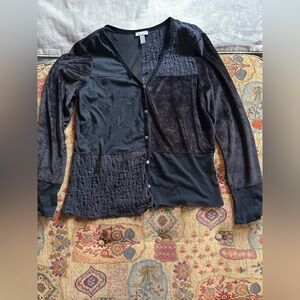 Mesh and velvet patchwork shirt